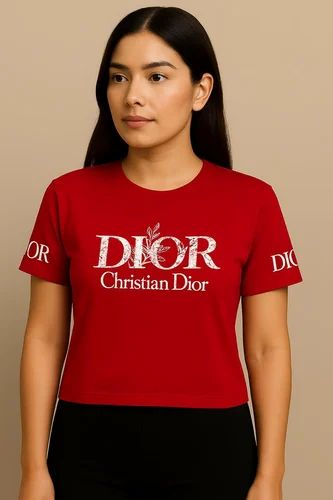 Red Cotton Ladies Short T Shirt