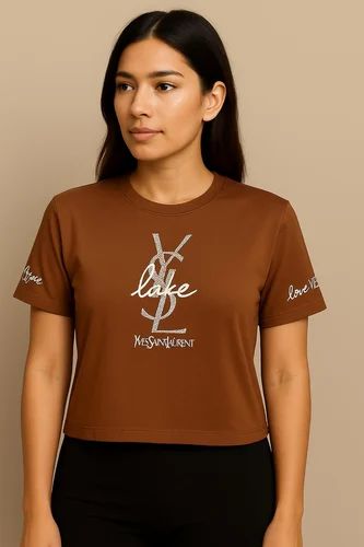 Brown Cotton Ladies Short T Shirt