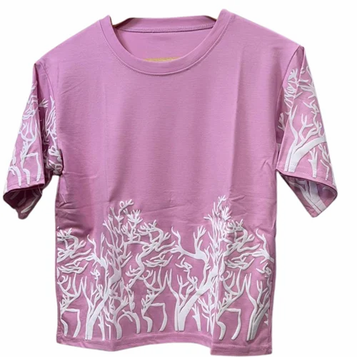 Half Sleeve Daily Wear Orchid Pink Cotton Ladies Oversized T Shirt, Size: Large