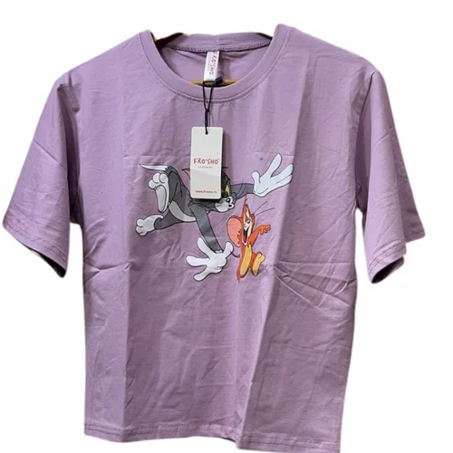 Purple Cotton Ladies Short T Shirt