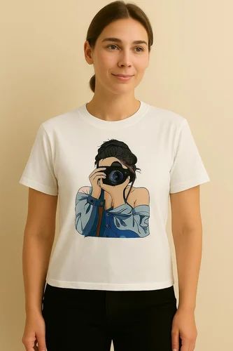 White Cotton Ladies Short T Shirt