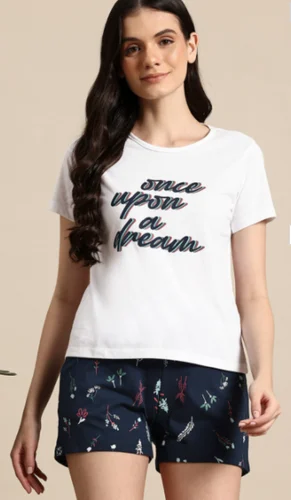 Chest Graphic Regular Fit Tee With All Over Print Pull On Shorts