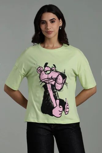 Cotton Round Neck Ladies Printed Oversize T Shirt