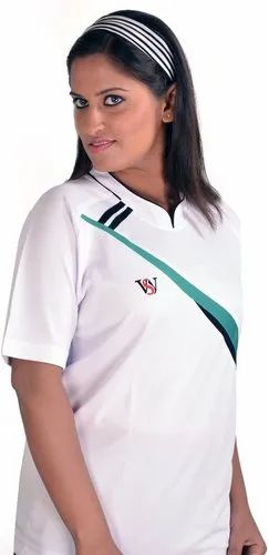 Ladies White Half Sleeve DK Sports T Shirt, Size: Medium