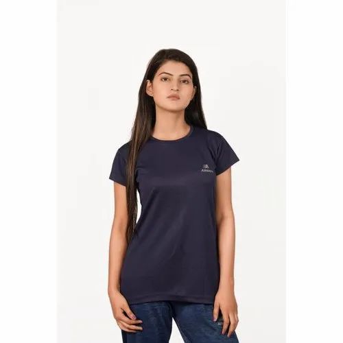 Airsnipe Half Sleeve Ladies Navy Blue Sports T Shirt, Women Tops , Casual T Shirts, Size: S-XXL