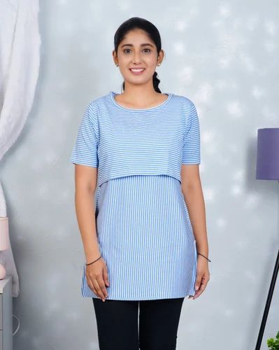Light Blue Cotton Maternity T Shirt