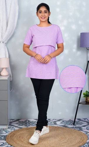 Purple Cotton Maternity T Shirt