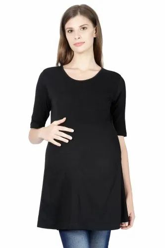 Half Sleeve Round Ladies Black Maternity T-Shirt, Size: Large