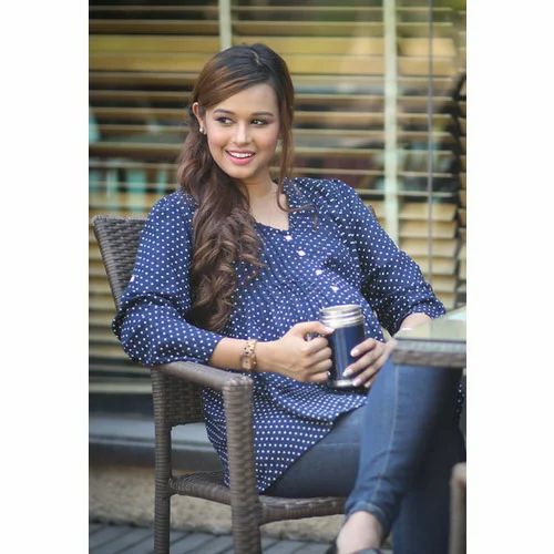 Blue Polka Dot Maternity Shirt