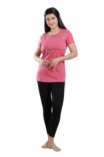 Half Sleeve Round Rovars Pink Maternity T-Shirt