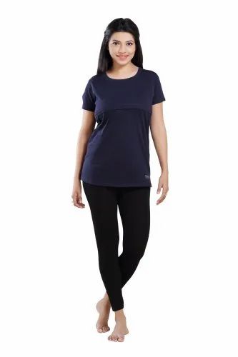 Half Sleeve Round Rovars Blue Maternity T-Shirt