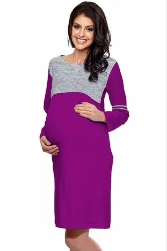 Full Sleeve Round Cotton Plain Maternity t shirt, Size: Medium