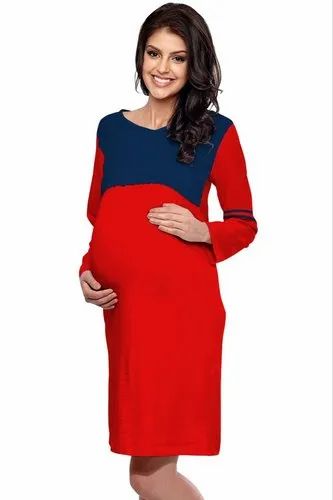 Full Sleeve Round Multicolor Cotton Maternity T Shirt, Size: Medium