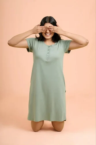 Solid Green Long Maternity and Feeding Tshirts