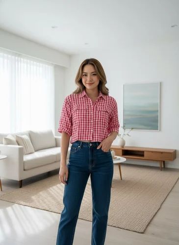 Casual Red Polyester Checked Ladies Shirt