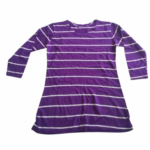 Full Sleeve Ladies Cotton Striped T Shirt, Size: S to 2XL