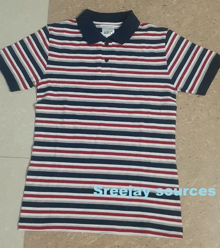 Cotton Lycra Blue Ladies Striped T Shirts