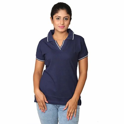 Stripes Ladies Collar T Shirt