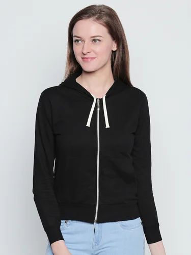 Casual Wear Ladies Black Full Sleeve Hooded T-Shirt