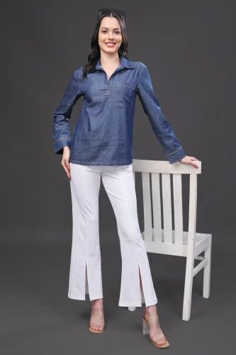 Plain LADIES COTTON DENIM SHIRT