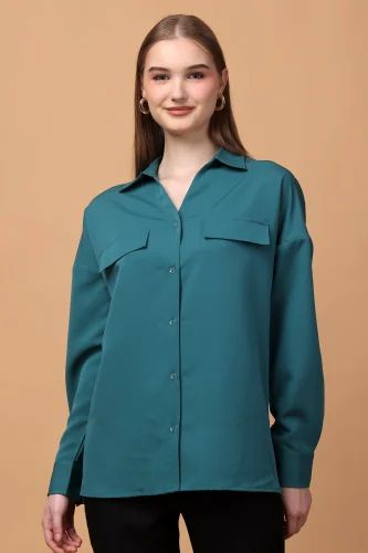 Plain Ladies Green Formal Shirt, Size: XL