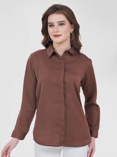 Ladies Satin Brown Shirt, Formal, Full sleeves