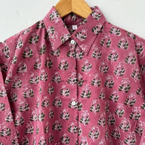 Casual Block Printed Cotton Summer Woman Shirt