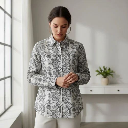 Ladies Block Print Cotton Shirt
