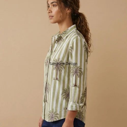 Casual Cream Cotton Printed Women Shirts