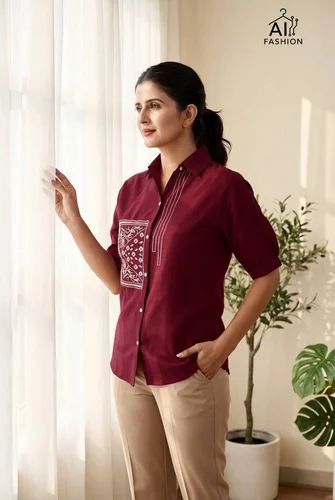 Designer Embroidered Cotton Flex Shirt for Girls