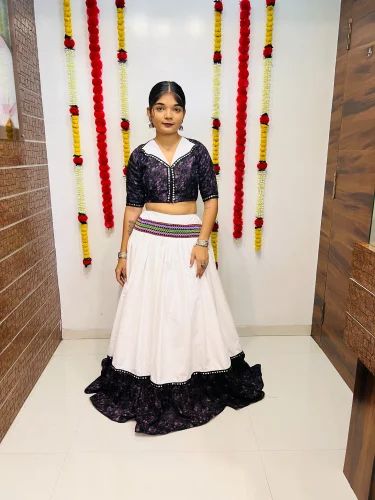 White And Wine Traditional Pure Silk Navratri Lehenga Choli