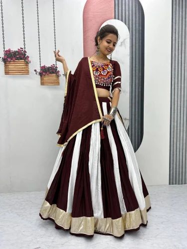 Pure Cotton Dandiya Dress with Gamthi Work & Lumpi Lace Border With 6 Meter Flair