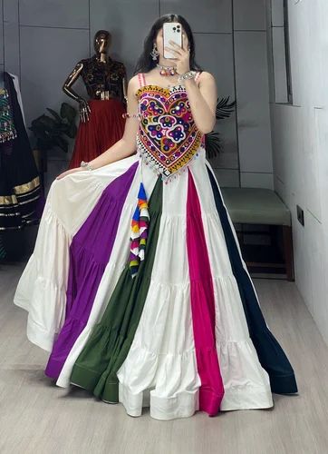Multicolor Rayon Garba Lehenga Choli
