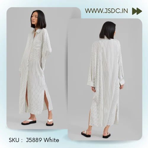 White Shrug Style Relaxed Lounge Wear Long Printed Shirts