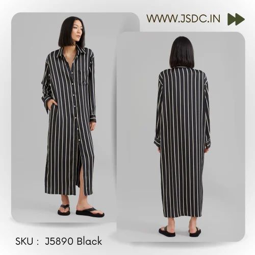 Black Club Party Wear Long Oversize Women Printed Shirts, Casual