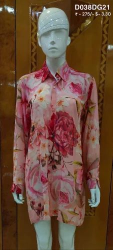 Multicolor Ladies Georgette Printed Shirt, Casual
