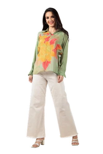 Women's Shirts and Blouses Fashion Viscose Crepe Shirt Long Sleeve