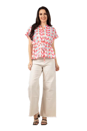 Women's Shirts and Blouses Fashion Polyester Shirt Long Sleeve Digital Printed Stand-up Collar Shirt