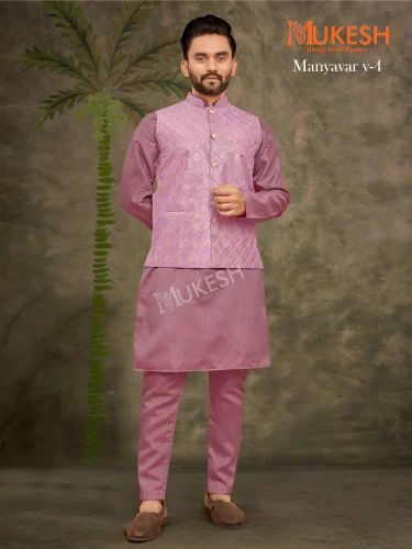 Heavy Banglori Silk Kurta Payjama & Koti With Heavy Embroidery Sequans Work