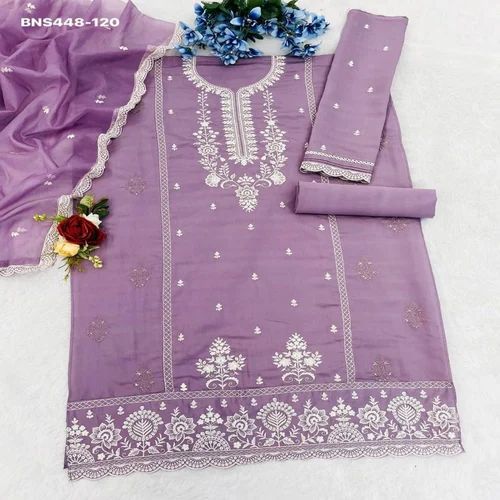 Occasional Wear Heavy PV Cotton With Thread And Sequence Embroidery Work Salwar Suit