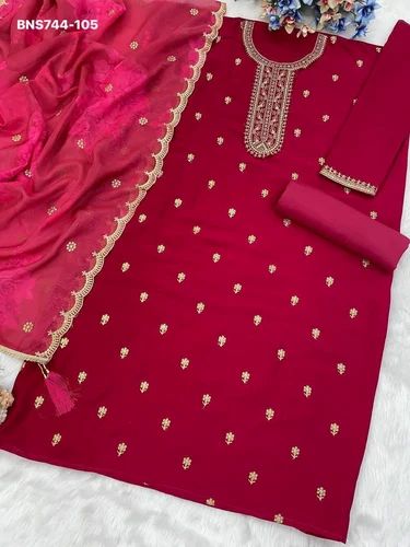 Festival Wear Vichitra Silk with Viscose Thread & Embroidered Salwaar-Suit Material Party Wear