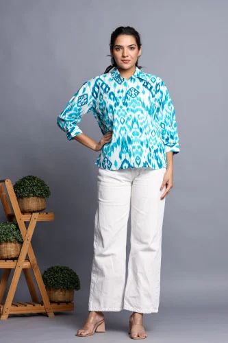 Ikat Blue High Low Shirt