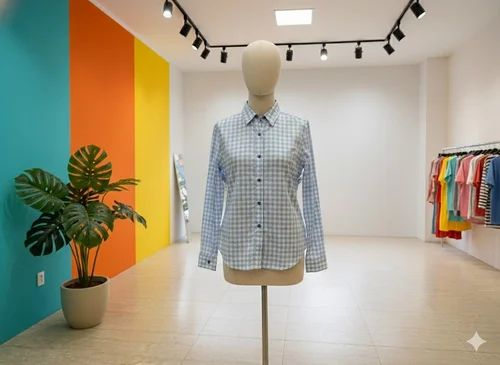 Gingham Women Cotton Check Shirt