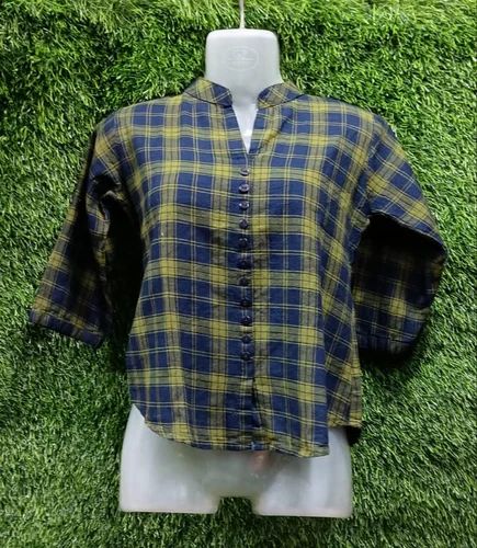 Half Sleeves Checks Ladies Check Cotton Shirt, Size: XL, Formal