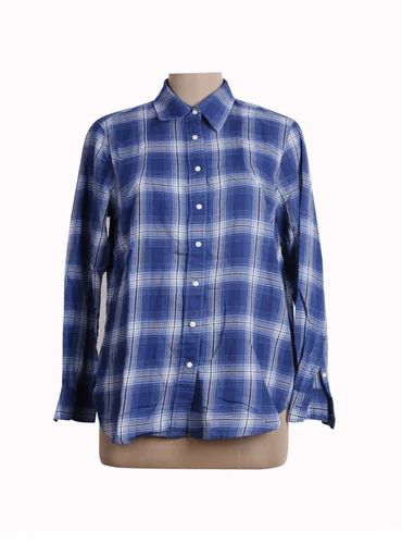 Ladies Cotton Blue Check Print Shirt, Size: S-XL