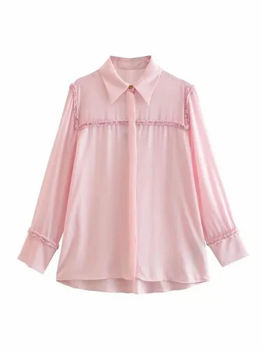 Pink Women Plain Linen Shirt, Size: Medium, Formal