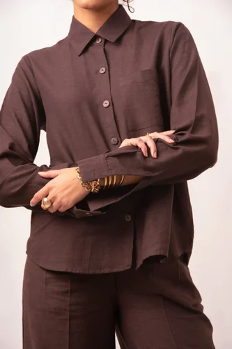 Plain Enate Coffee Regular Fit Ladies Shirt, Size: XS, Formal