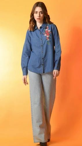 Ladies Embroidered Denim Shirt