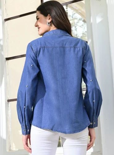 Ladies Beaded Denim Shirt