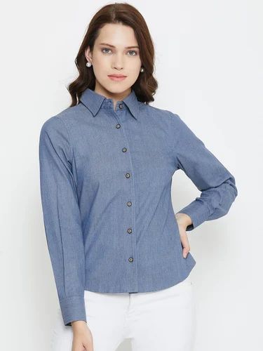 Plain WOMEN BLUE DENIM SHIRT TO02050168, Semi-formal